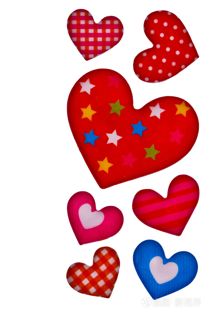 多彩心隔离在白色背景上的形状