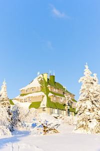 masarykova 小屋 orlicke 山在冬季，捷克共和国