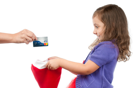 母亲为女儿提出信用卡了作为圣诞礼物