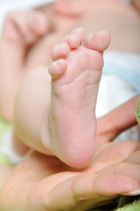宝宝的脚，在妈妈的手