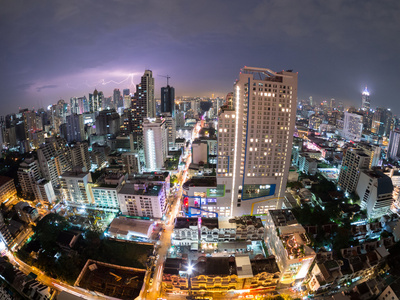 雷暴曼谷市视图 鱼眼 泰国