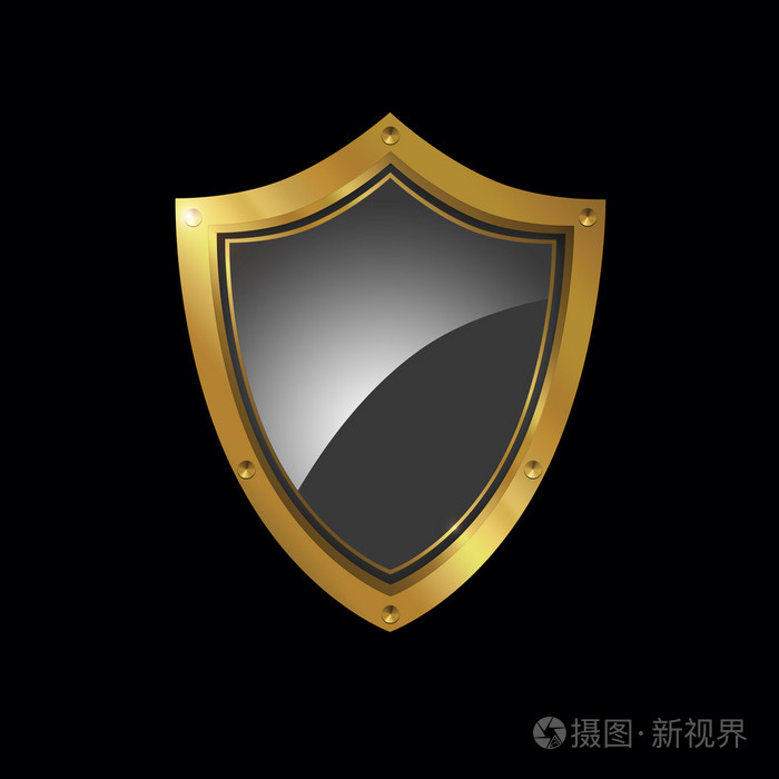 黑色背景上的金色盾牌