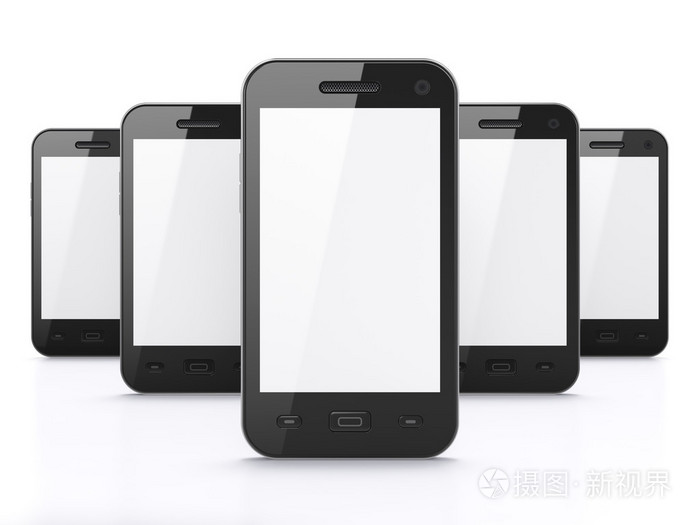 黑色智能手机在白色背景，3d 呈现