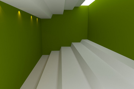 抽象内部呈现与绿色的空房间的墙