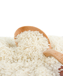 水稻籽粒中孤立在白色的木匙子