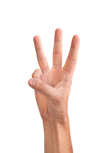男性的手在空中举办的三个手指
