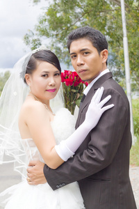 亚洲男人和女人在婚礼概念