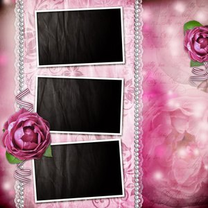 专辑页帧 玫瑰 花边 珍珠与浪漫背景