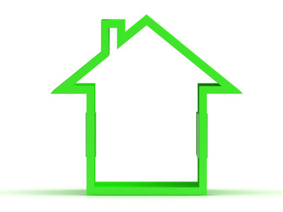 绿房子图标与窗口的 3d 呈现器