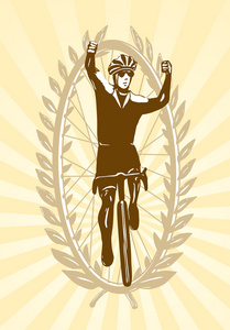骑单车的庆祝他赢得胜利图片