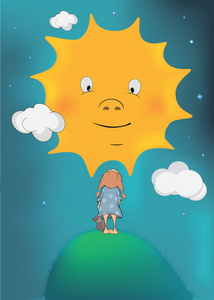 那个女孩和太阳照片