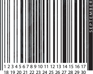 通用 9 月日历，条形码设计。矢量插画