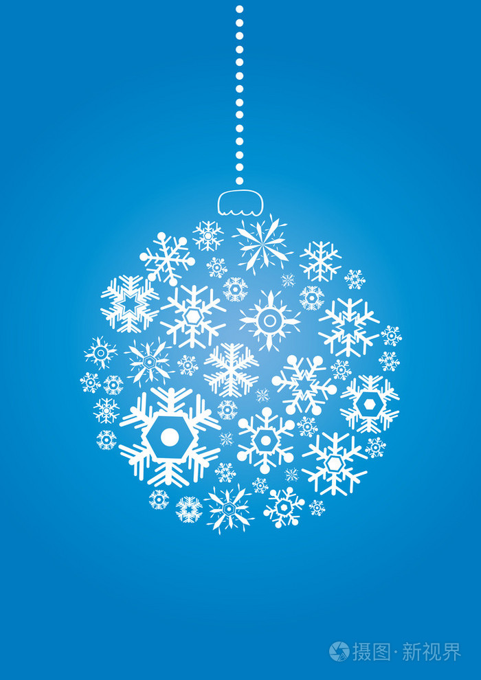 蓝色背景上的雪花做的圣诞球