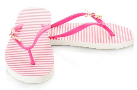 孤立在白色的粉红色沙滩鞋