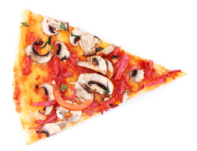 美味切片的披萨上白色隔离