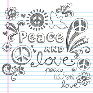 爱与和平的粗略涂鸦回学校矢量设计元素