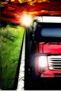 绘下暴风雨天空机智的沥青道路上卡车 ilustration