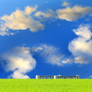 稻场绿草蓝色天空