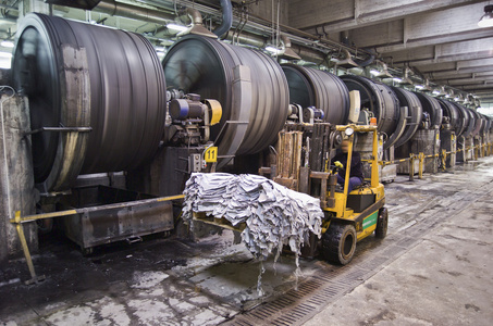 意大利,那不勒斯,工业, 皮革厂, 鼓水洗牛皮革照片