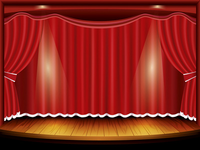剧院舞台红幕和聚光灯,矢量照片
