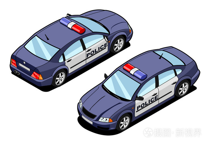 一辆警车的等距形象插画-正版商用图片19vr1x-摄图新视界