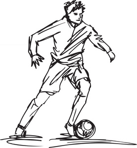 草绘的球员踢足球。矢量插画