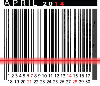 5 月 2014年日历，条形码设计。矢量插画