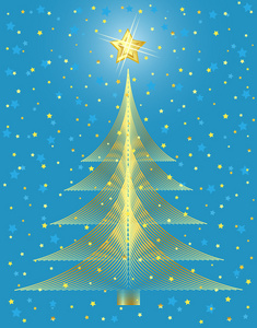 金色圣诞树设计。矢量插画