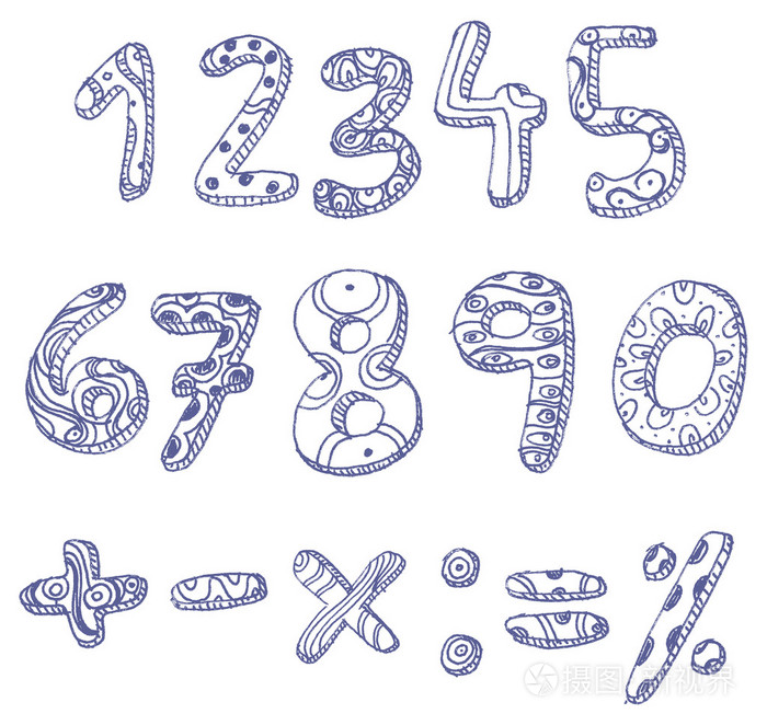 涂鸦数字和数学符号