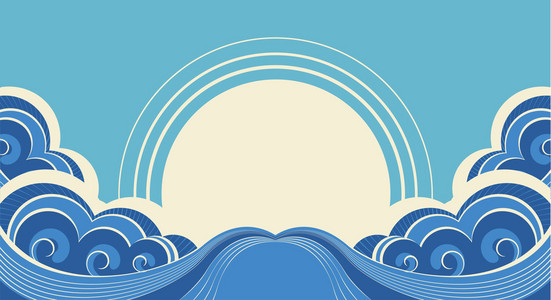 海浪浪花插画图片