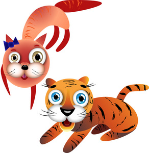 可爱的卡通猫和小老虎照片