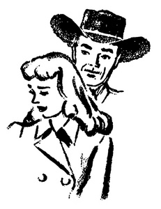黑色和白色版本的插图的牛仔和悲伤的女人