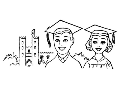 黑色和白色的两个毕业生插图