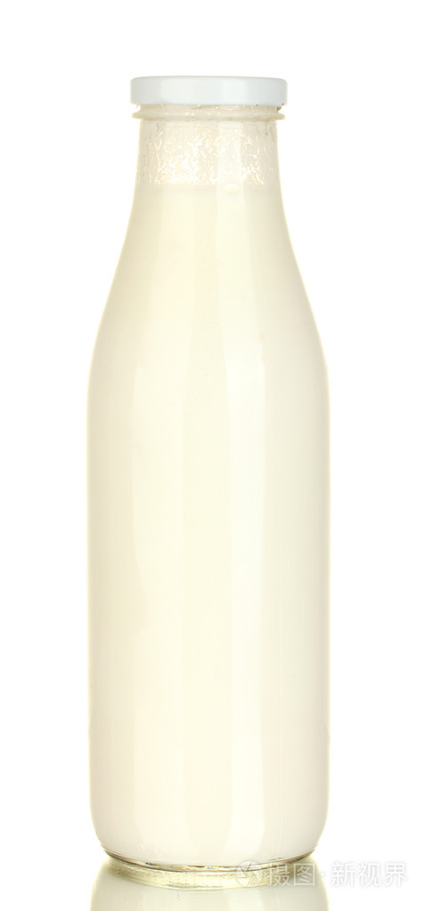 瓶牛奶分离上白色背景特写