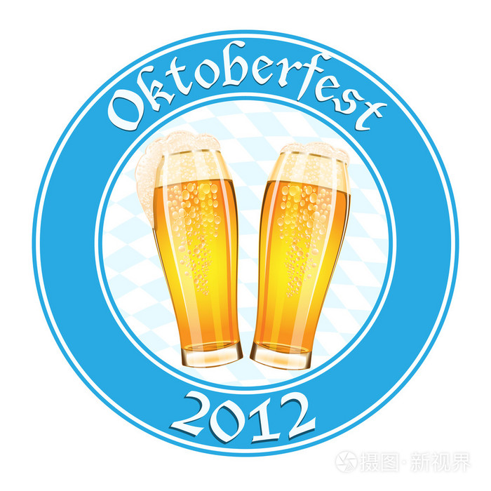 慕尼黑啤酒节横幅与两个啤酒玻璃