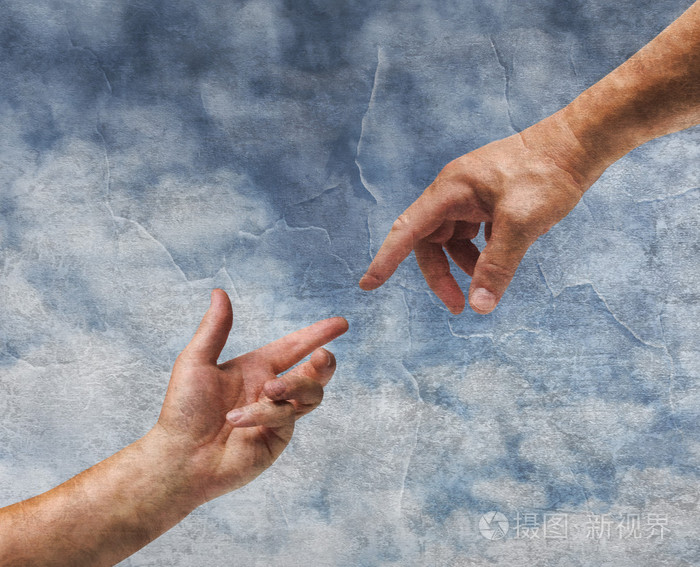 两只手达到旧绘画风格