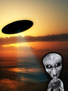 愤怒的外星人与 ufo照片