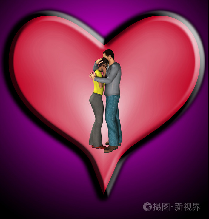 情侣拥抱用爱的心