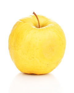 黄色苹果作为隔离在白色的问题皮肤概念