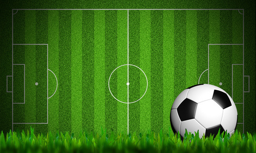 足球运动在白色背景上的绿草