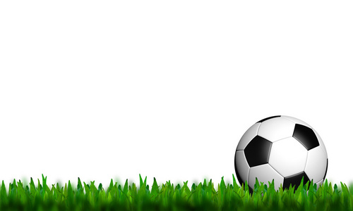 足球运动在白色背景上的绿草