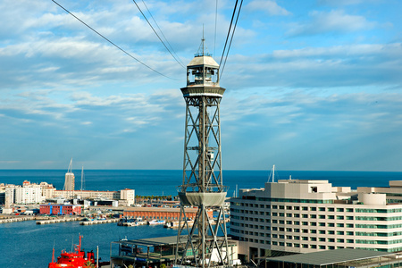 从空中巴塞罗那端口视图