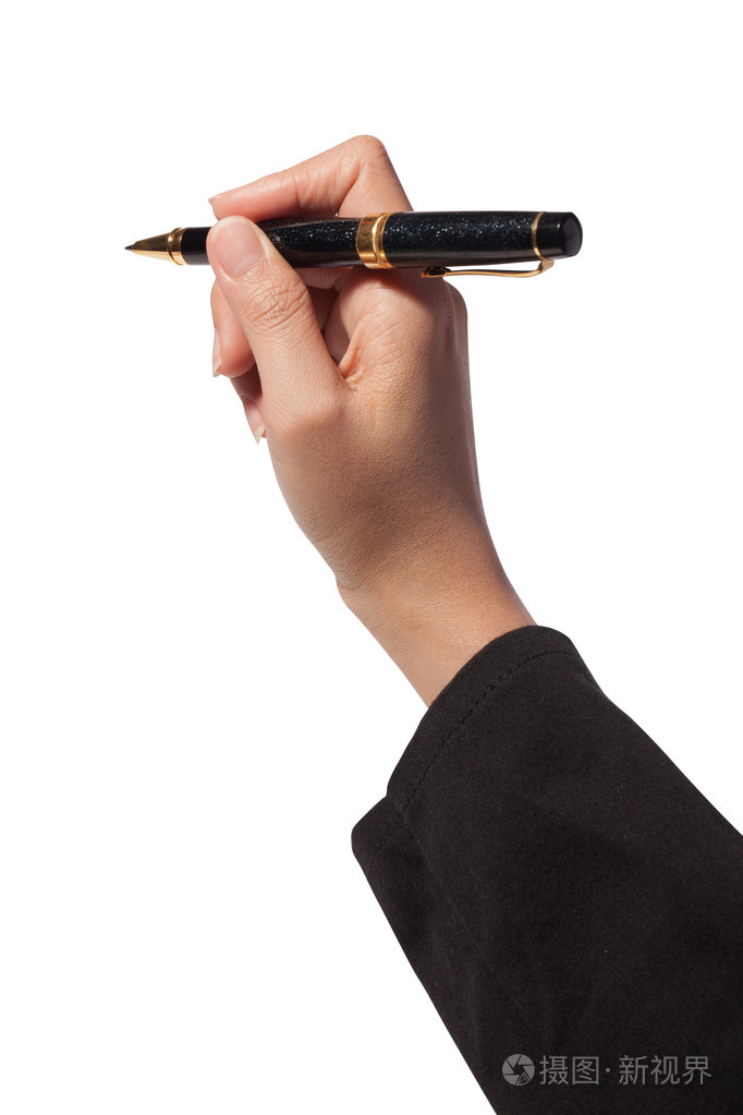 手带白色背景上的钢笔