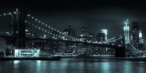 曼哈顿天际之夜从布鲁克林桥公园