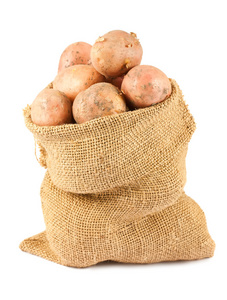 成熟土豆中的麻布袋子