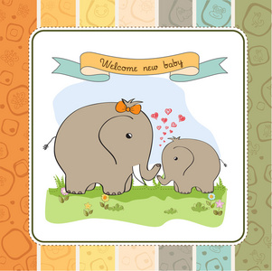 小象和他的母亲与婴儿洗澡卡