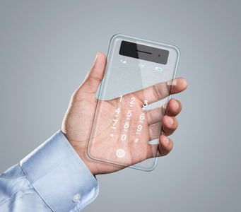 未来派透明智能手机在手