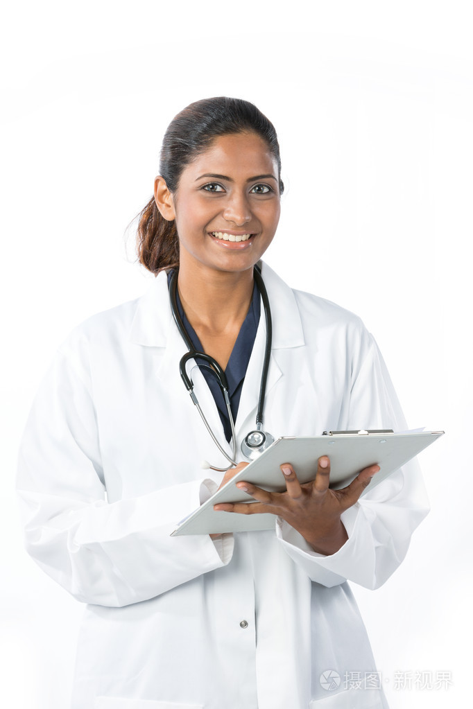 快乐的女印度医生的肖像