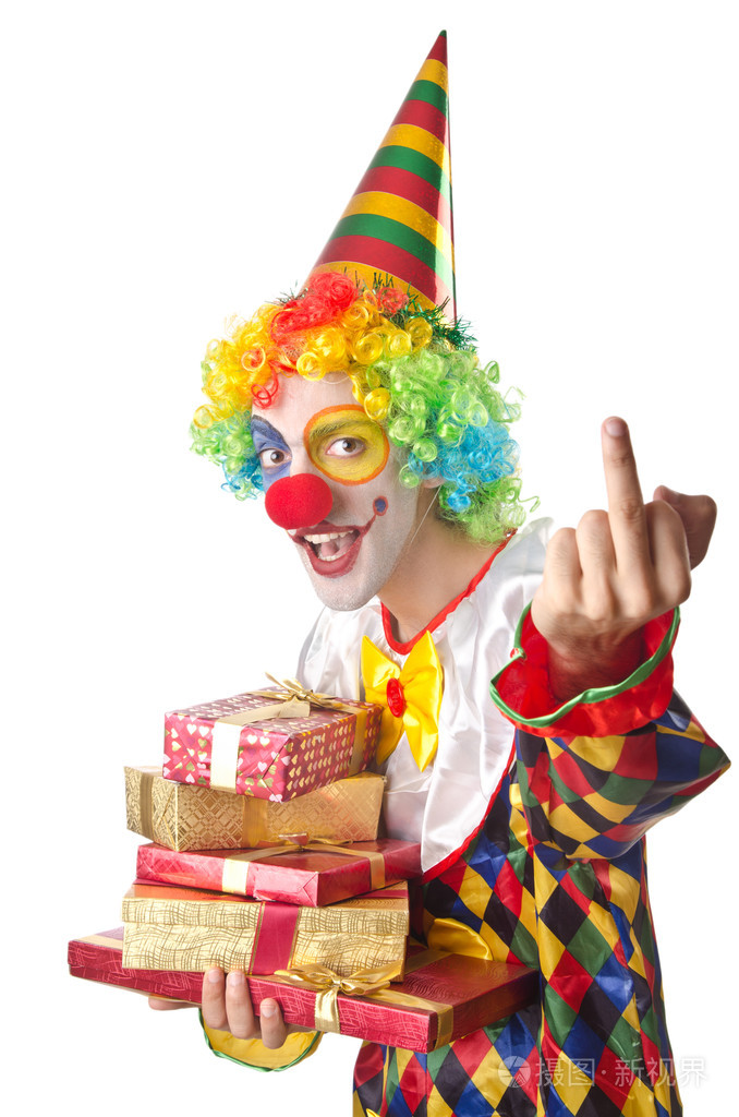 在白色的滑稽小丑