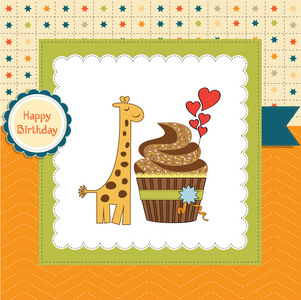 生日贺卡蛋糕和长颈鹿